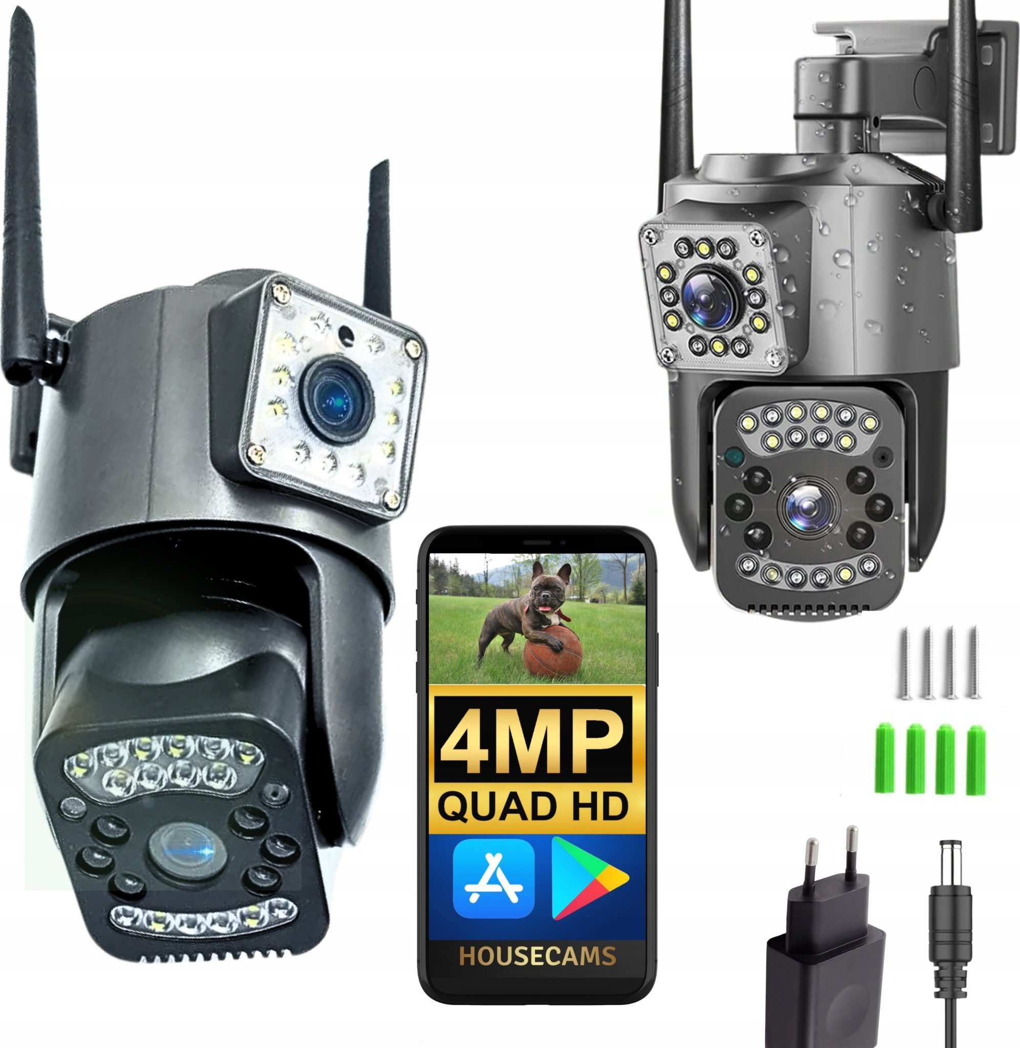 PODWÓJNA KAMERA WIFI IP ZEWNĘTRZNA OBROTOWA 2K ŚLEDZENIE 4MPX DOŚWIETLENIE [DUO-GR]