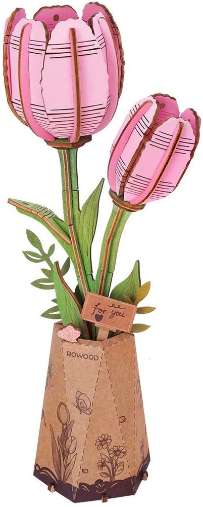 Robotime Drewniane puzzle model 3D - Różowy Tulip