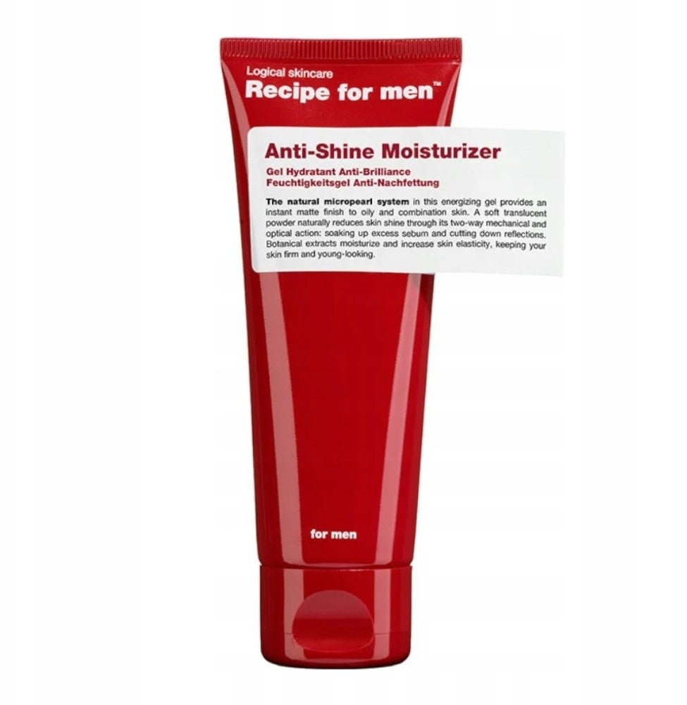 Recipe For Men, Anti-Shine Moisturizer, Poprawia elastyczność skóry, Gel, Do twarzy, 75 ml