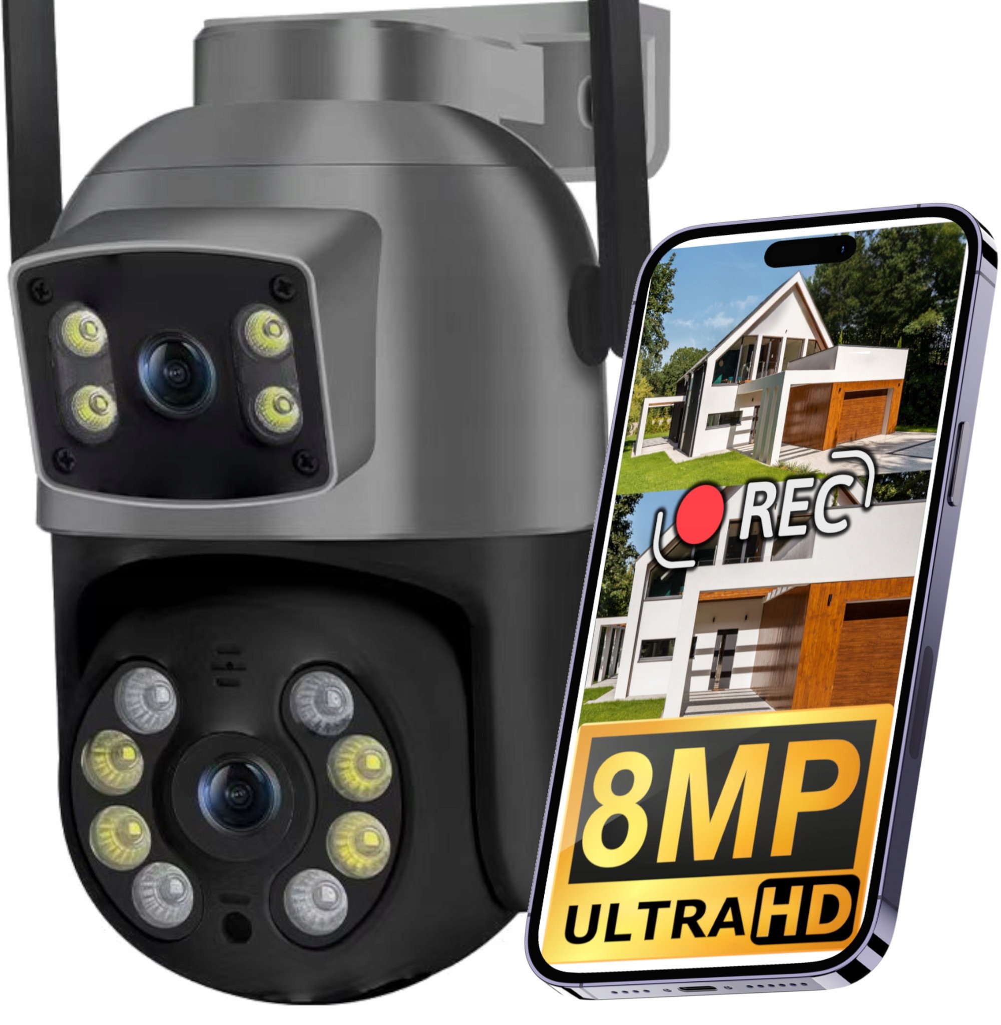 PODWÓJNA OBROTOWA KAMERA WIFI SMART ZEWNĘTRZNA 8MPX UHD DETEKCJA ALARM PUSH [ZC-05]