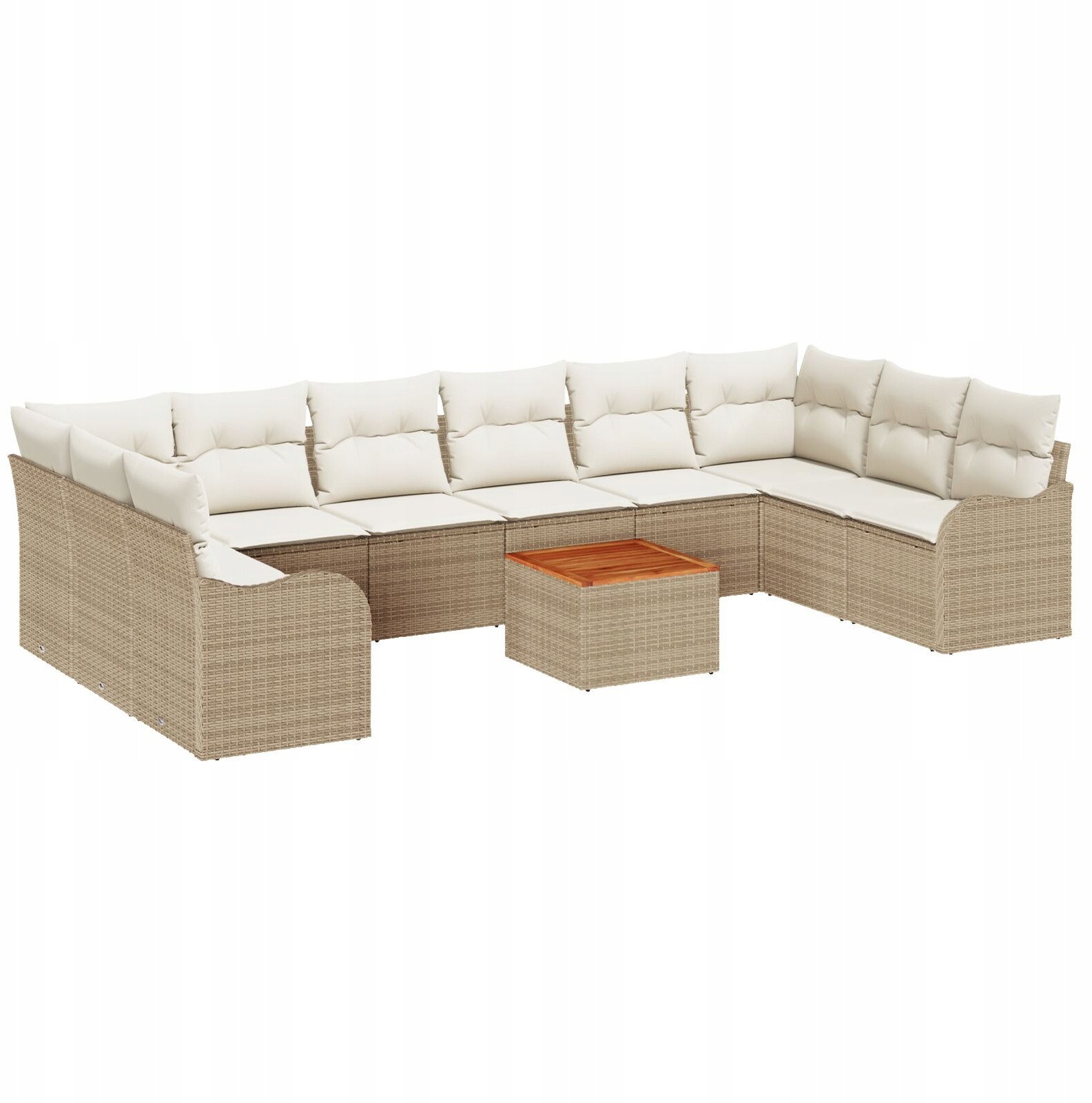 vidaXL 10-częściowy Zestaw Sof Ogrodowych z Poduszkami Beżowy Poli Rattan Akacja, vidaXL Sofa Ogrodowa Dwuosobowa z Poduszkami Beżowa Poli Rattan