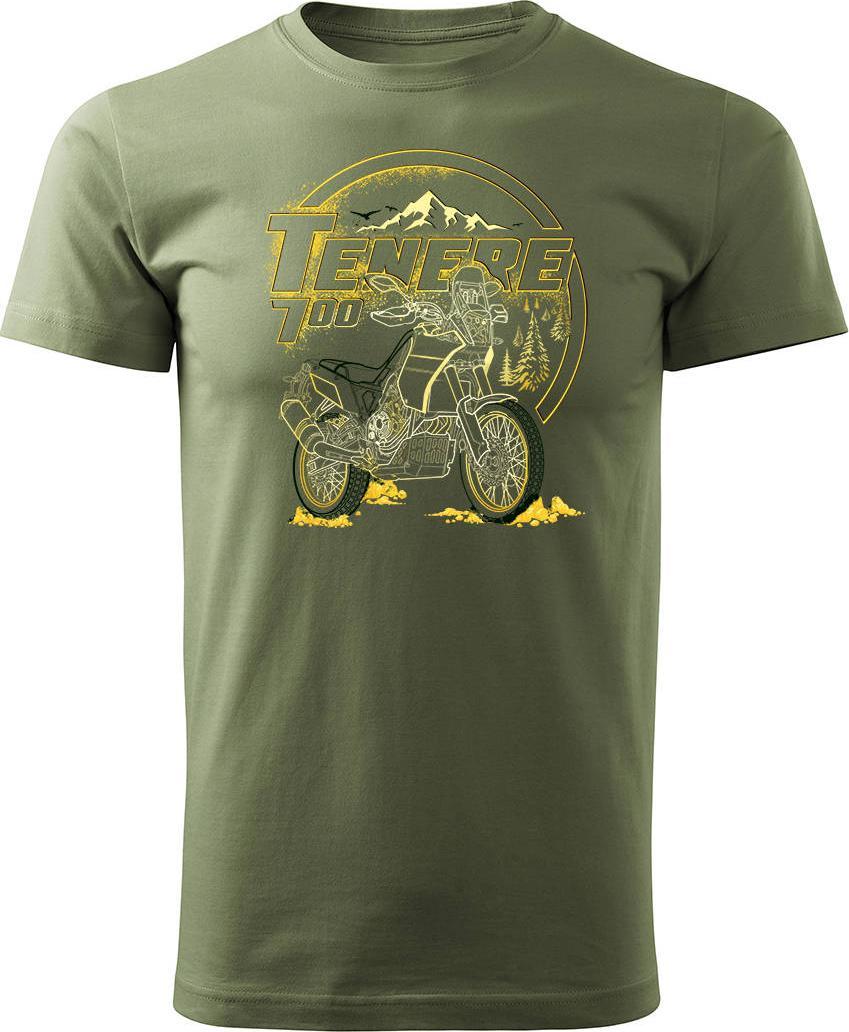 Topslang Koszulka motocyklowa z motocyklem Yamaha Tenere 700 męska khaki REGULAR r. XL