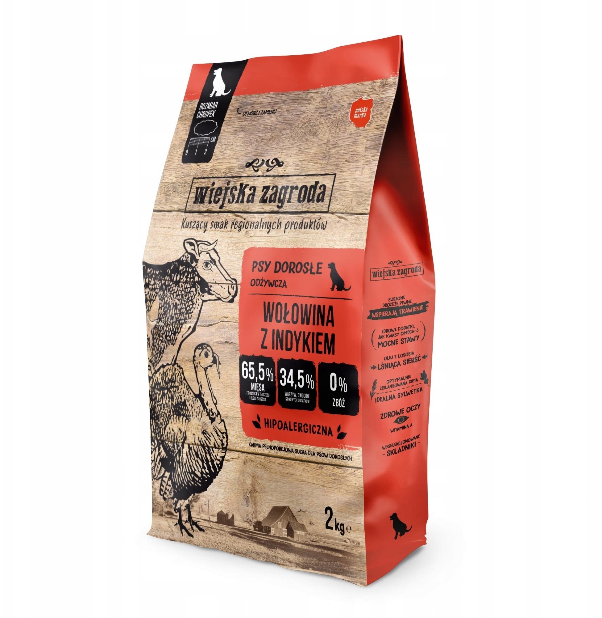 Wiejska Zagroda Wołowina z indykiem sucha karma dla psa 2kg