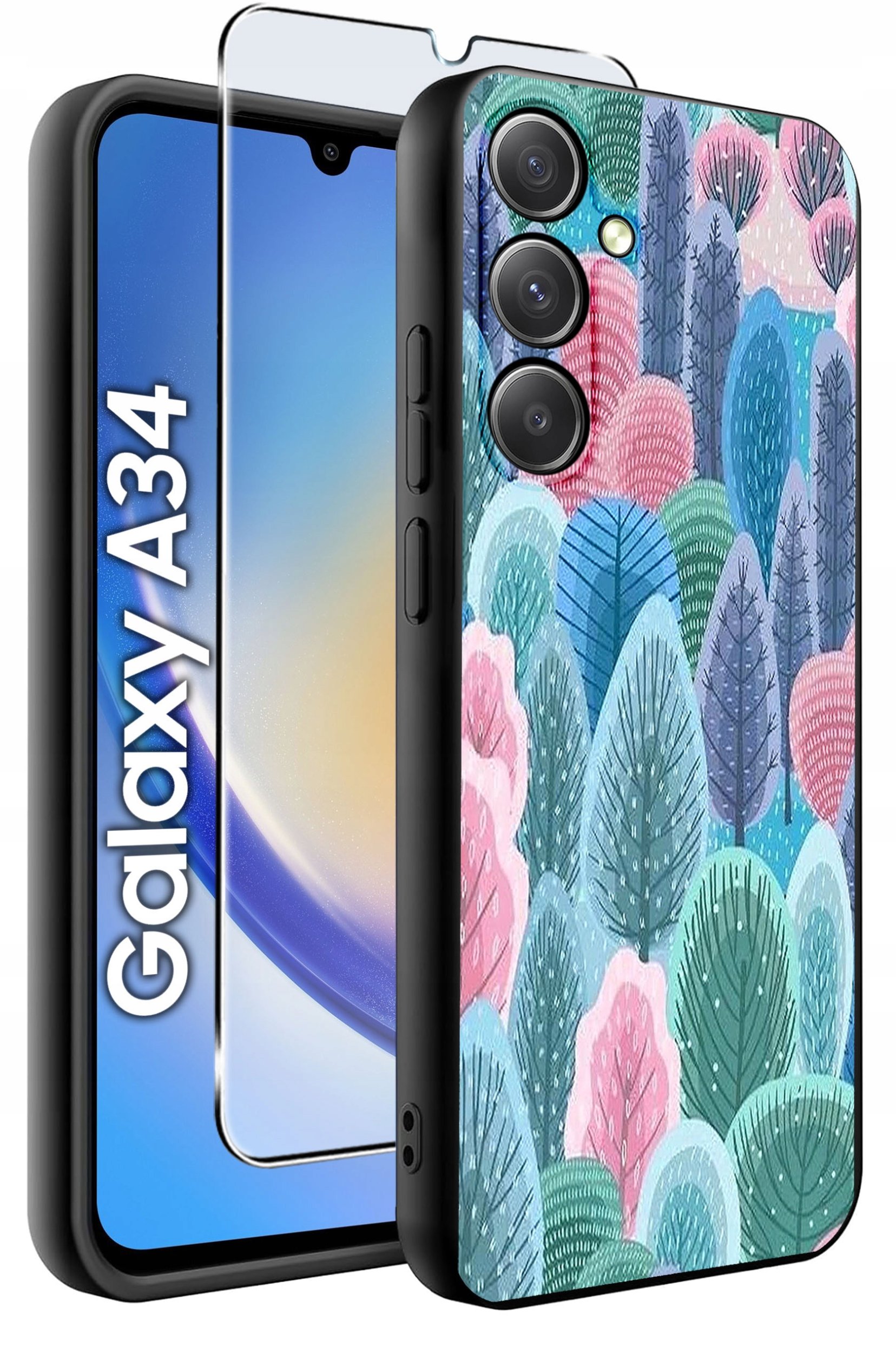 ETUI do Samsung A34 5G WZORY | SILIKONOWE MATT CASE + SZKŁO 9H