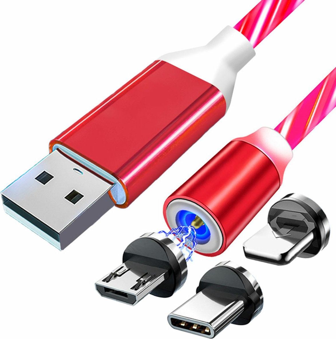 Kabel USB Aptel USB-A - USB-C + microUSB + Lightning 1 m Czerwony (KK21W)
