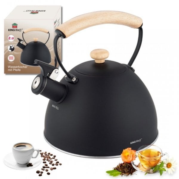 KingHoff CZAJNIK 2,5L Z GWIZDKIEM KH-1999 CZARNY MAT