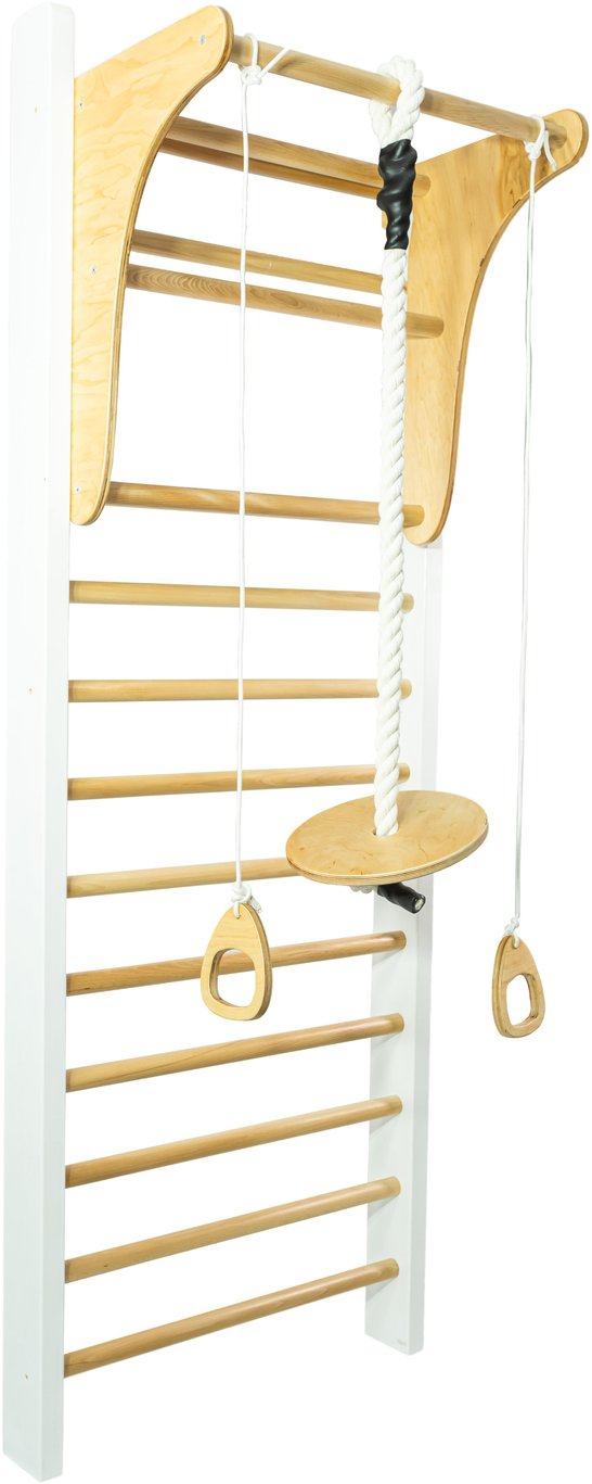 Drabinka Gimnastyczna Leon 220 x 80 cm biała + drążek + huśtawka + uchwyty