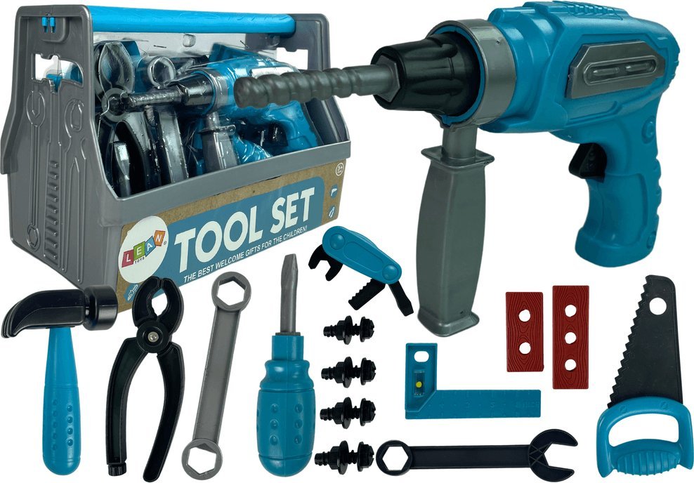 LeanToys Zestaw Narzędzi Skrzynka Piła Wiertarka Niebieski