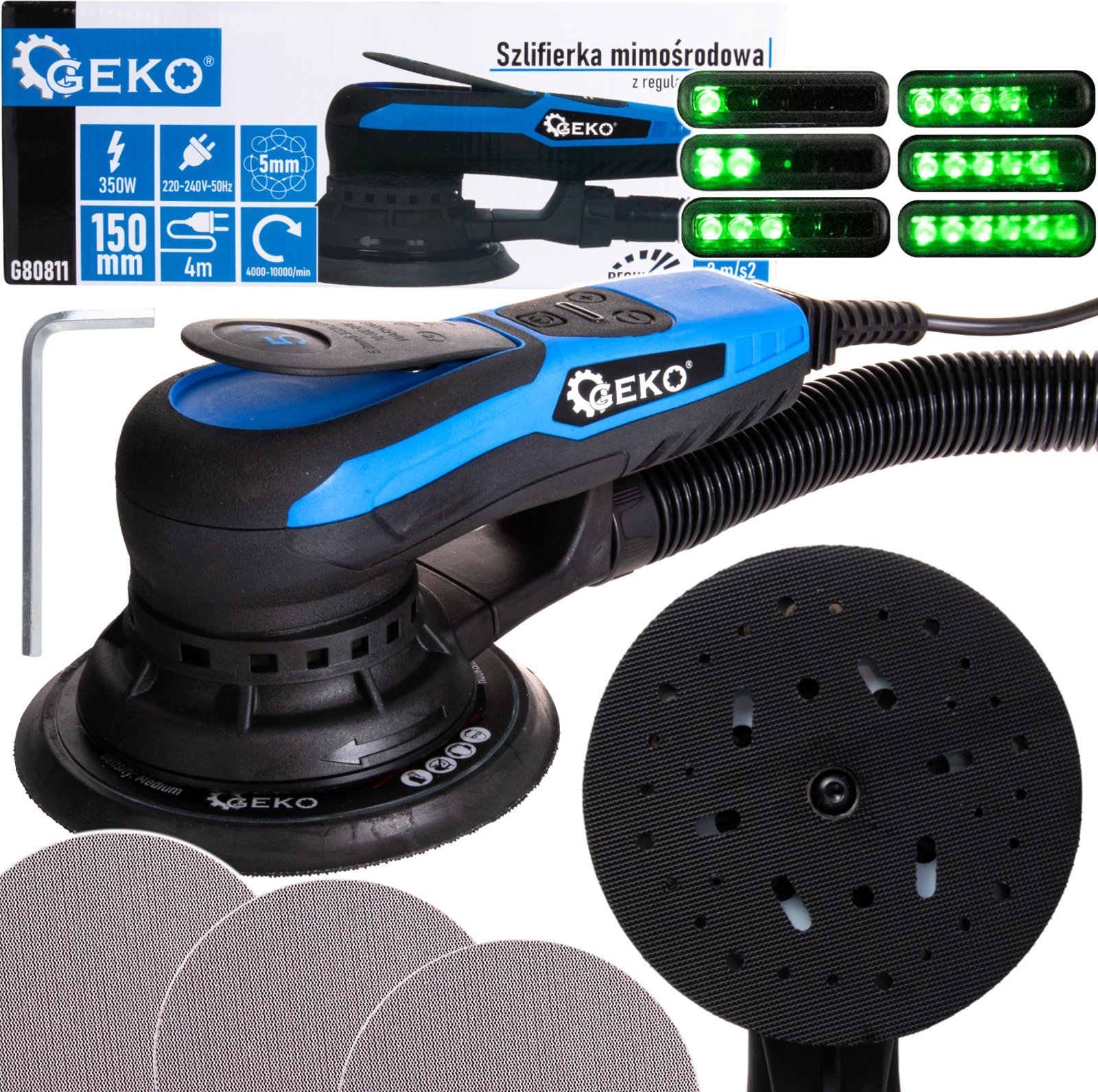 Geko Szlifierka mimośrodowa bezszczotkowa 150mm 350W z regulacją prędkości (6)