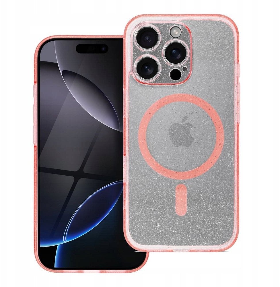 Futerał CLEAR MAG COVER z ochroną aparatu kompatybilny z MagSafe do IPHONE 15 pink glitter