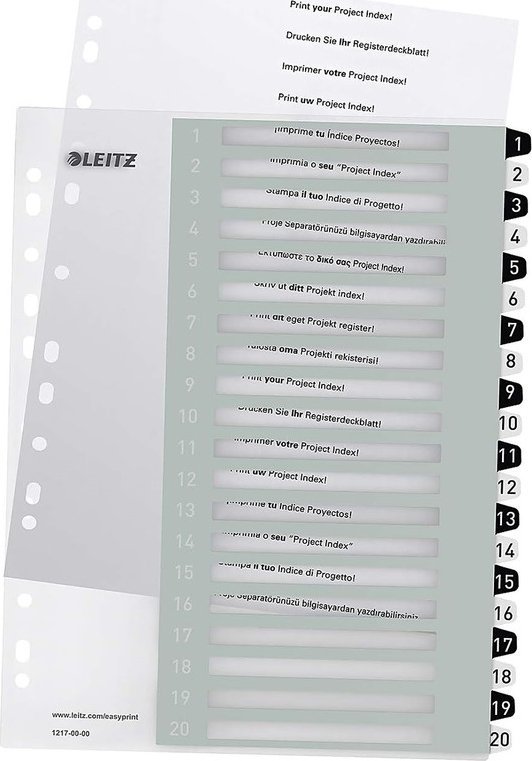 Leitz Przekładki PP Leitz Wow A4 Maxi A4 1-20 (do nadruku) biało-czarne -
