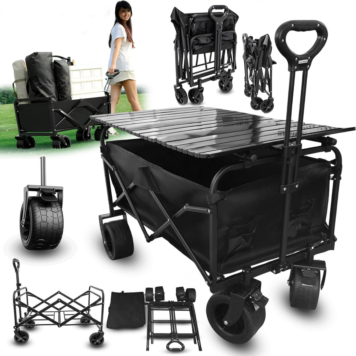 Heckermann Wózek turystyczny składany z pokrywą LY03-D Plażowy ogrodowy do 250 KG