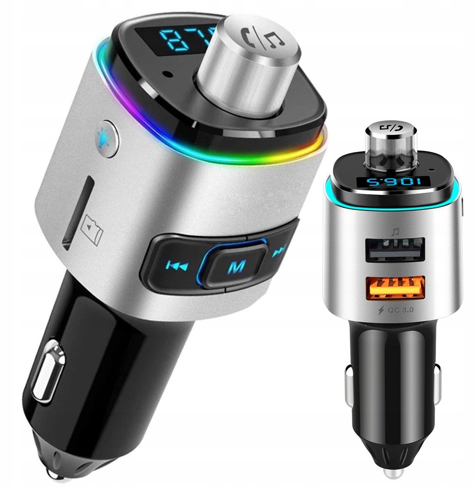 TRANSMITER BLUETOOTH FM SAMOCHODOWY SZYBKA ŁADOWARKA SAMOCHODOWA 2x USB QC