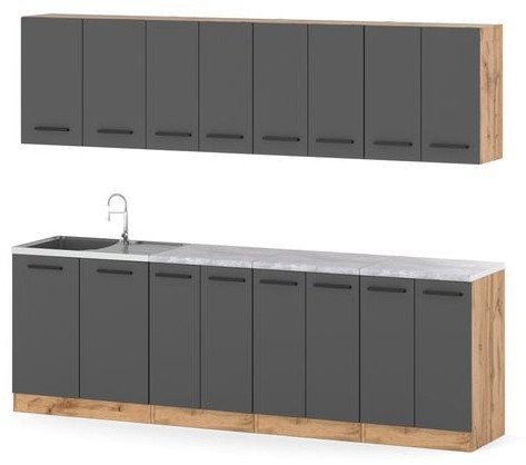 Meble Kuchenne Zestaw Mebli Kuchennych Vero 2.6m Modułowa Nowoczesna Szara