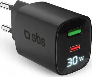 SBS PD Travel Charger 30W USB-C/18W USB LCD GaN black