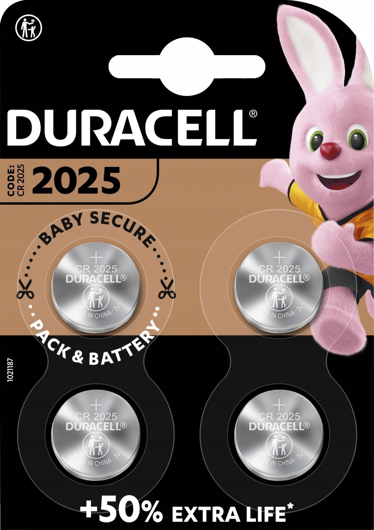 Duracell 5000394119345, Single-use battery, CR2025, Lithium, 3 V, 4 pc(s), 165 mAh