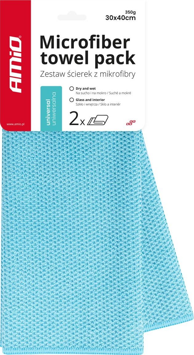 AMiO Mikrofibra ściereczka uniwersalna na sucho i mokro 30x40 cm 350g 2 szt. amio-03737