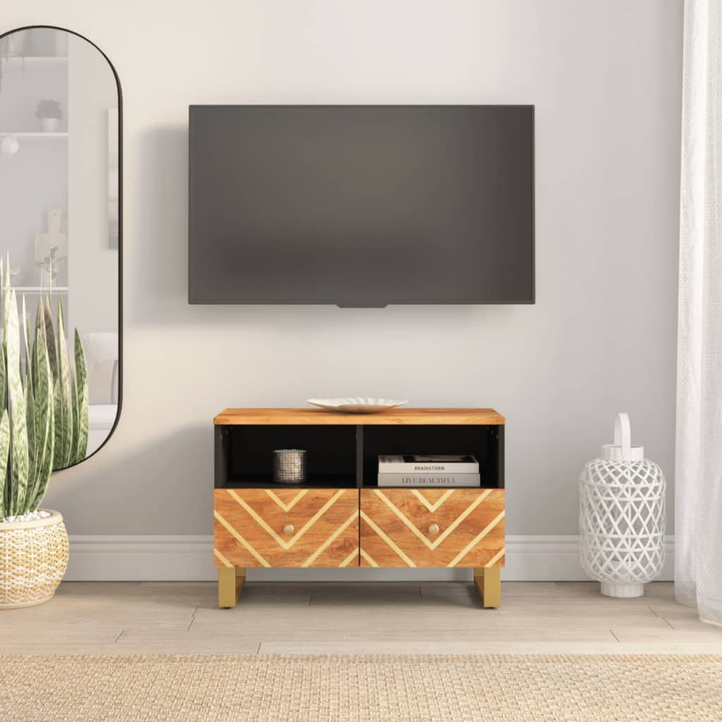 vidaXL Szafka pod TV, brązowo-czarna 70x33,5x46 cm, lite drewno mango