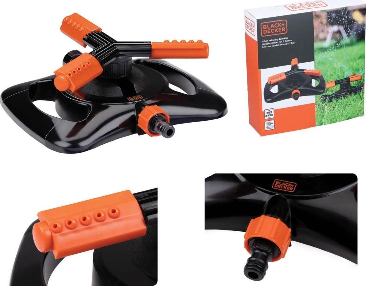 Aptel Zraszacz obrotowy 3 ramienny ogrodowy 15 dysz black decker