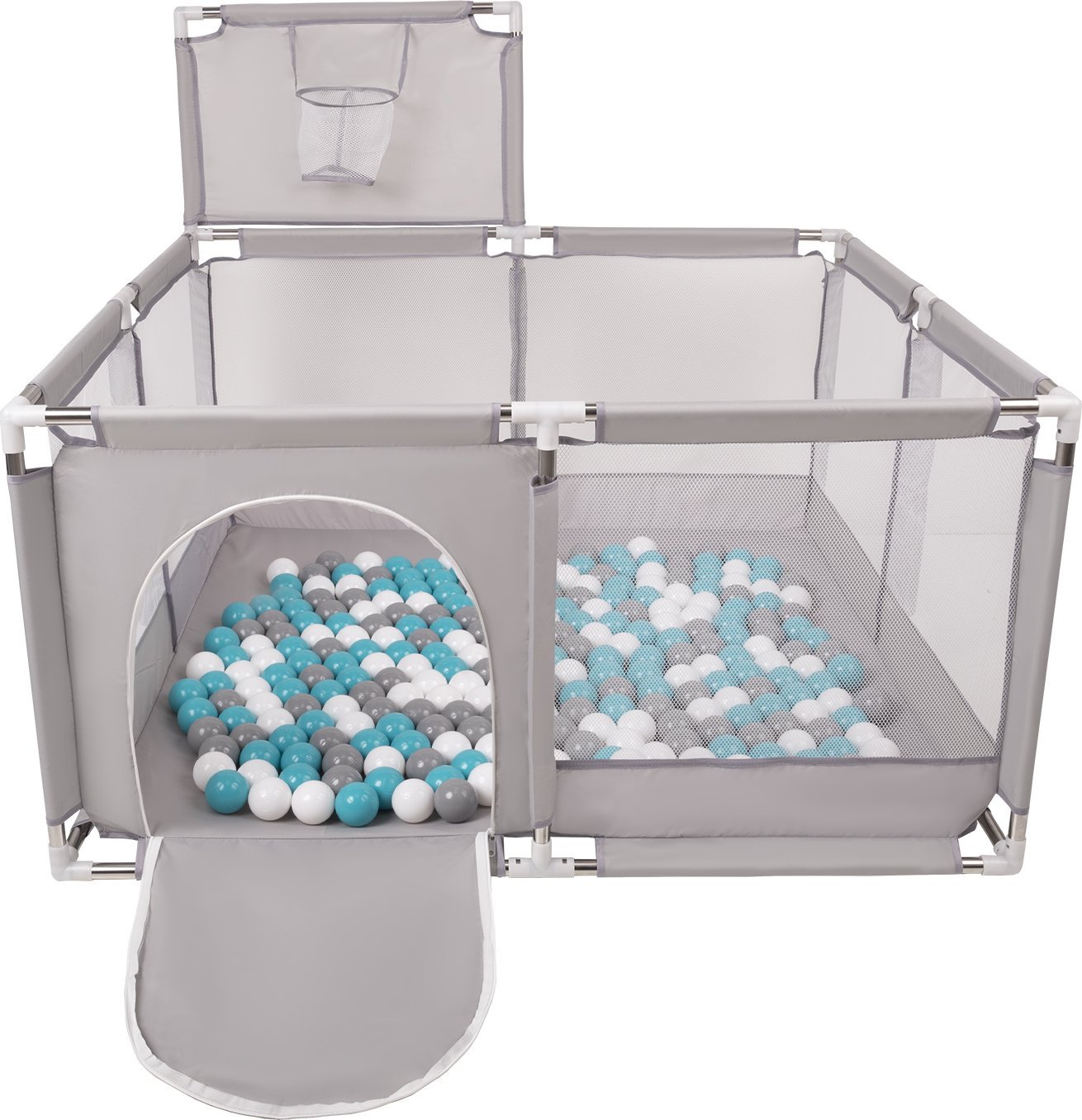 Selonis Selonis Boisko KK-100X z piłeczkami 6cm szary: szary-biały-turkus 125x125x105/100piłek Zabawka kojec