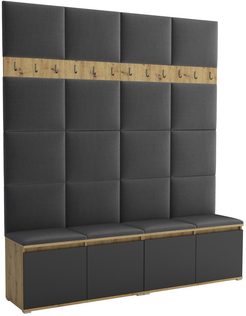 Tapicerowana garderoba Noris II - kolor artisan z czarnym frontem + tkanina Trinity 15