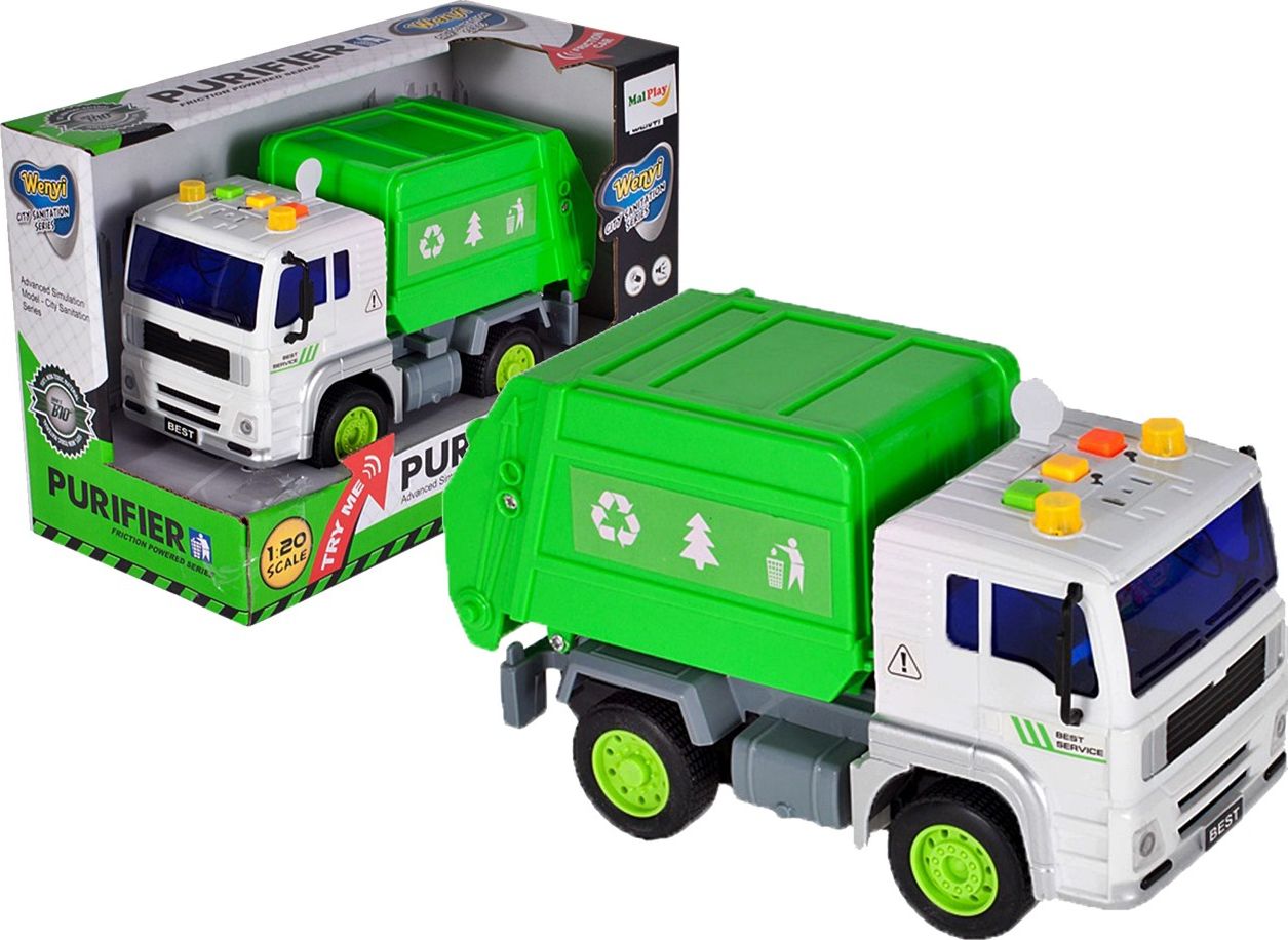MalPlay Śmieciarka Auto Z Otwieranym Kontenerem 1:20 Dźwiękiem