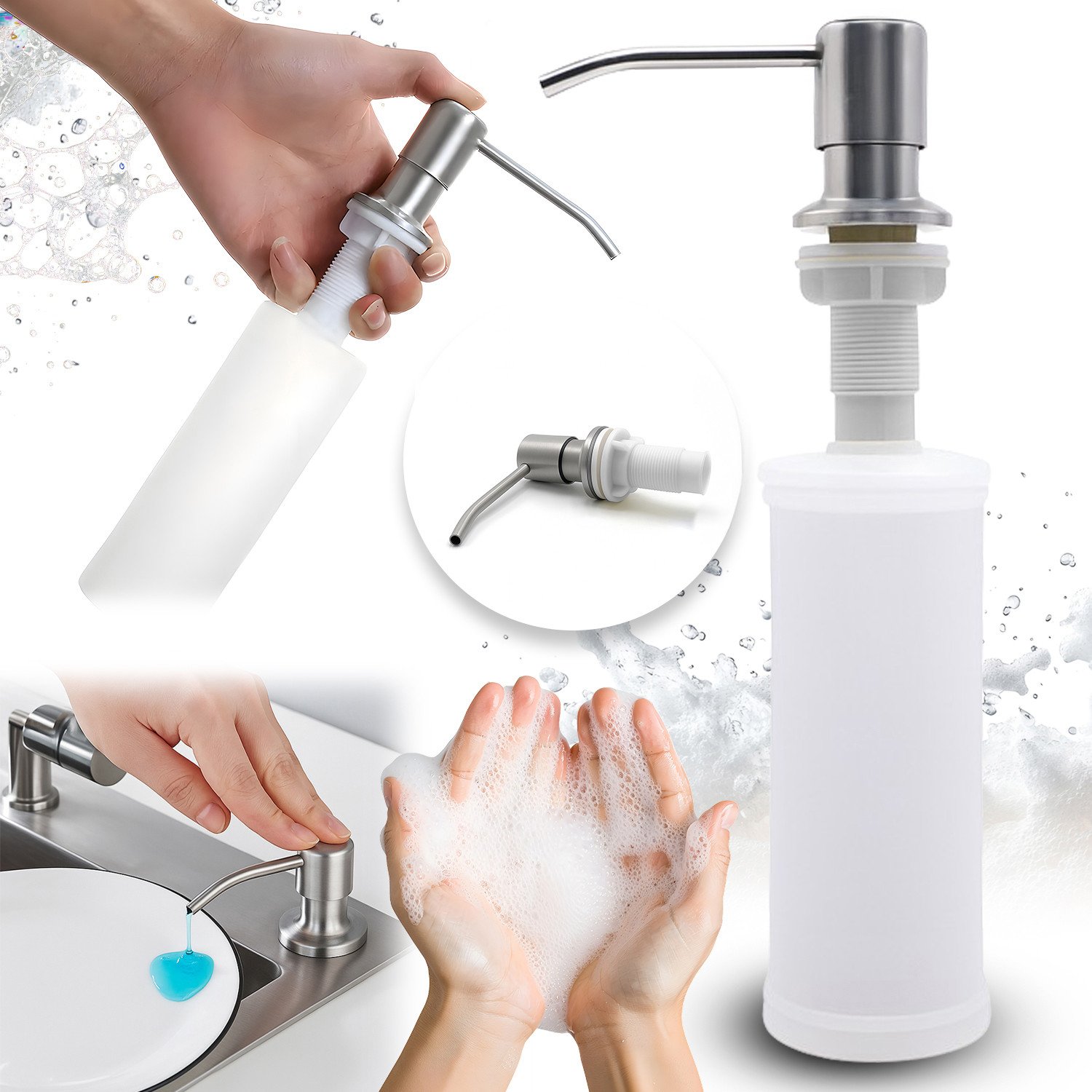 Kuchenny dozownik do płynu do naczyń Heckermann 500ml Srebrny Nablatowy