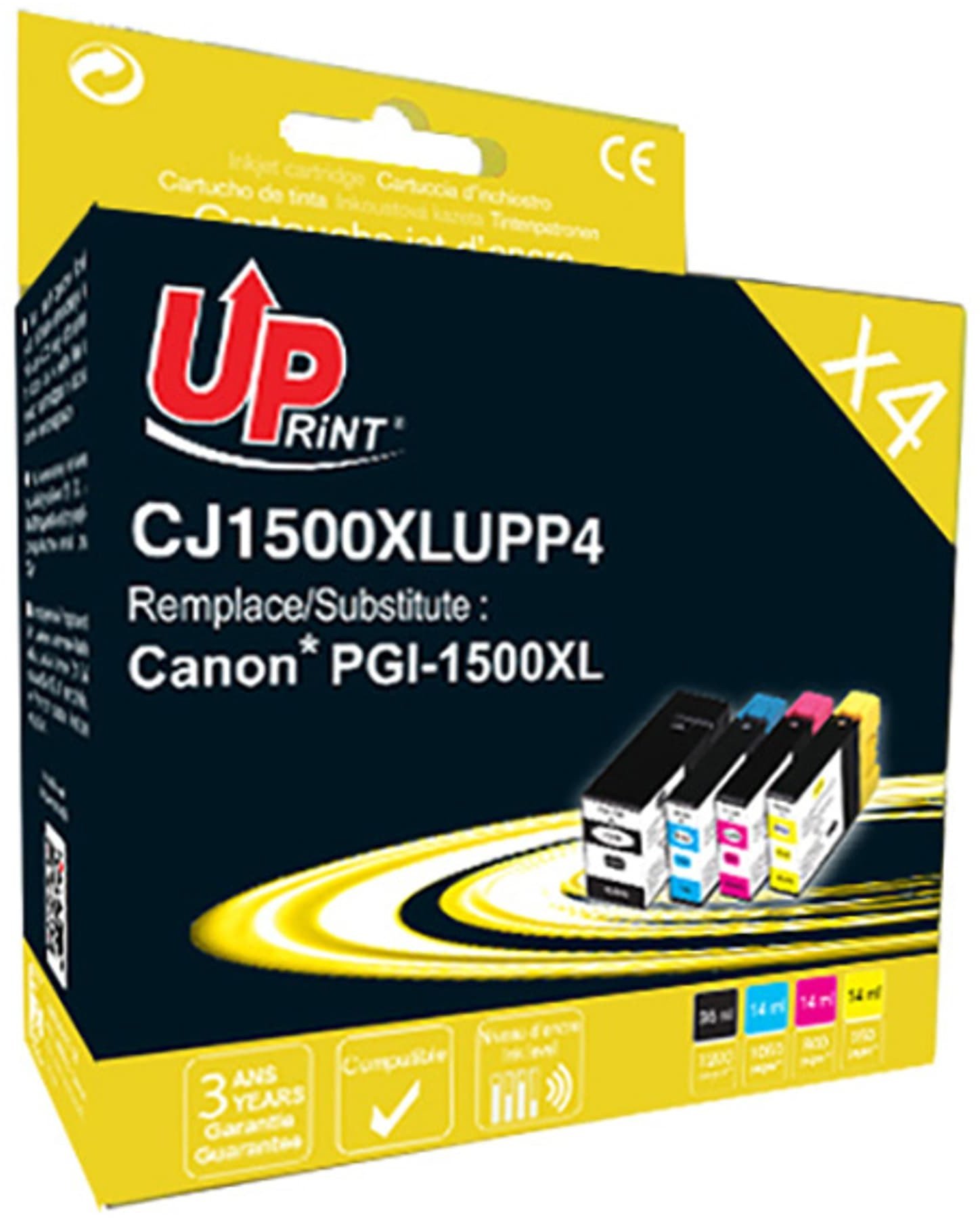 UPrint kompatybilny ink / tusz z PGI 1500XL, C-1500XL BK/C/M/Y PACK 4, 1xblack/1xcyan/1xmagenta/1xyellow, 36+3x14ml, high capacity