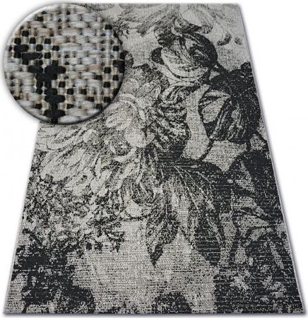 Dywany Łuszczów DYWAN SZNURKOWY SIZAL FLOORLUX 20491 KWIATY srebrny / czarny, 240x330 cm