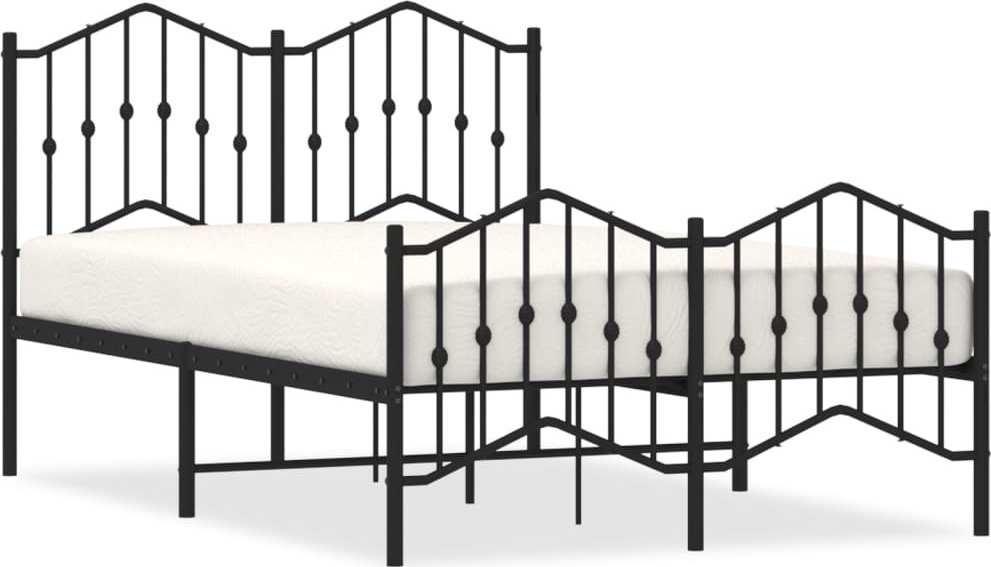 Metalowa Rama Łóżka Z Wezgłowiem I Zanóżkiem,Czarna, 120X200Cm