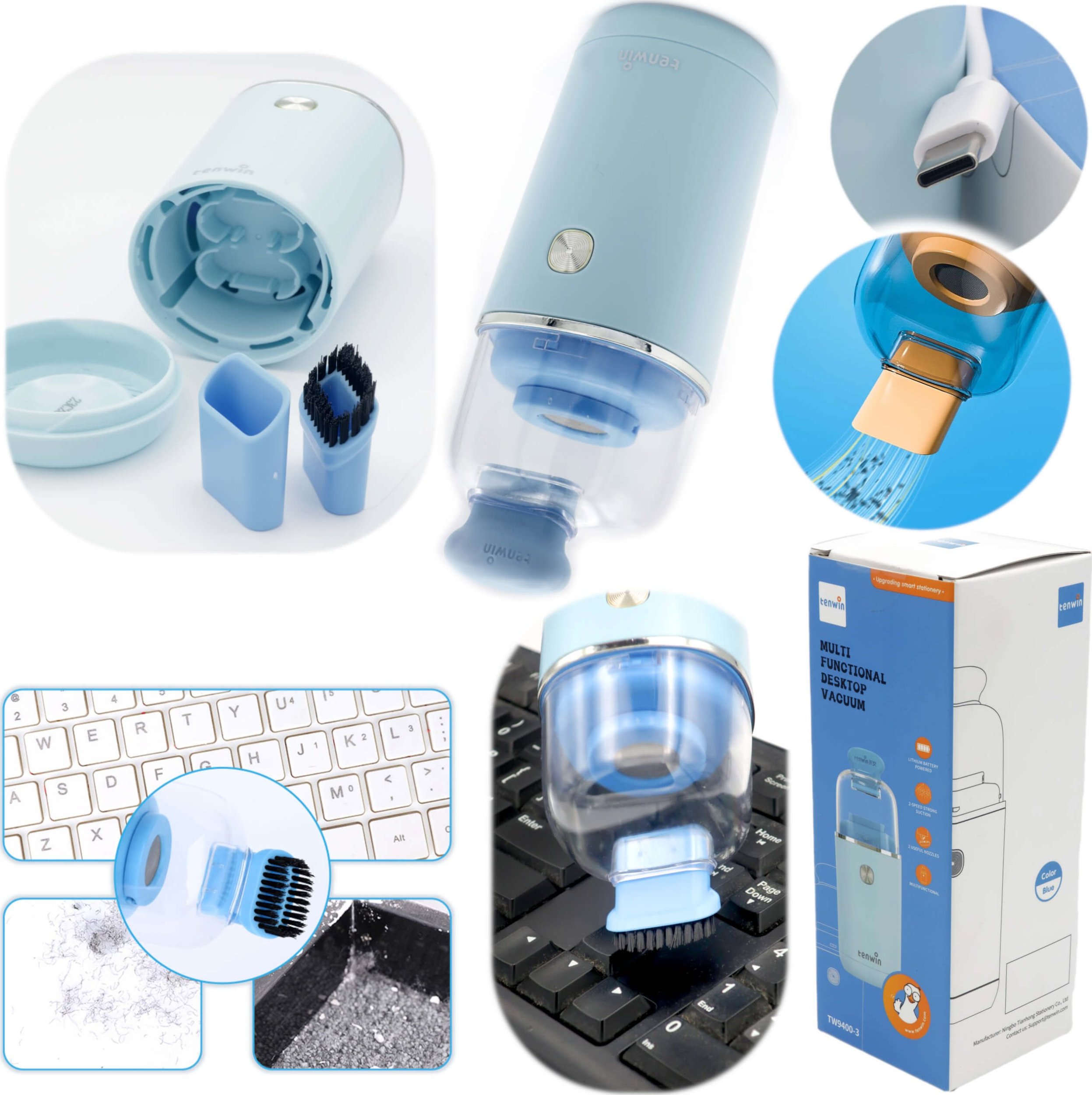 Tenwin Mini odkurzacz pionowy ręczny z końcówkami biurko akumulator USB-C TENWIN