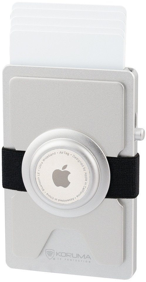 Metalowe etui z wysuwanymi kartami i miejscem na AirTag od Apple (srebrny) Uniwersalny