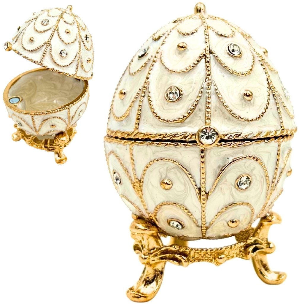 Ekskluzywne Szkatułka Jajo Faberg Metalowa z Kryształkami - B0748-17WH