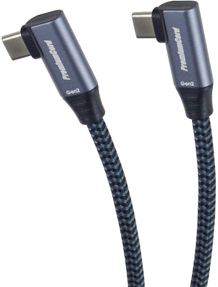 Kabel USB PremiumCord USB-C 2x zakrzywiony kabel ( USB 3.2 GEN 2x2, 5A, 100W, 20Gbit/s ) bawełniany oplot, długość: 1m