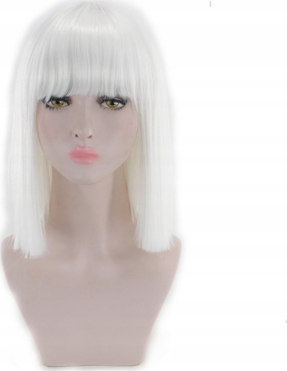 Korbi PERUKA WŁOSY DO RAMION BIAŁE PROSTE Z GRZWYKĄ GRZYWKA W102