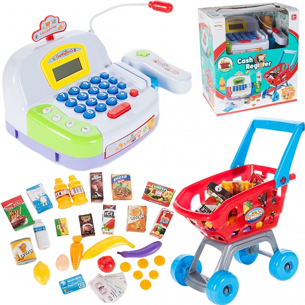 Kasa fiskalna sklepowa z wózkiem i produktami