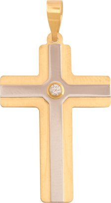 Krzyżyk wykonany z białego i żółtego złota próby 585 (14K)