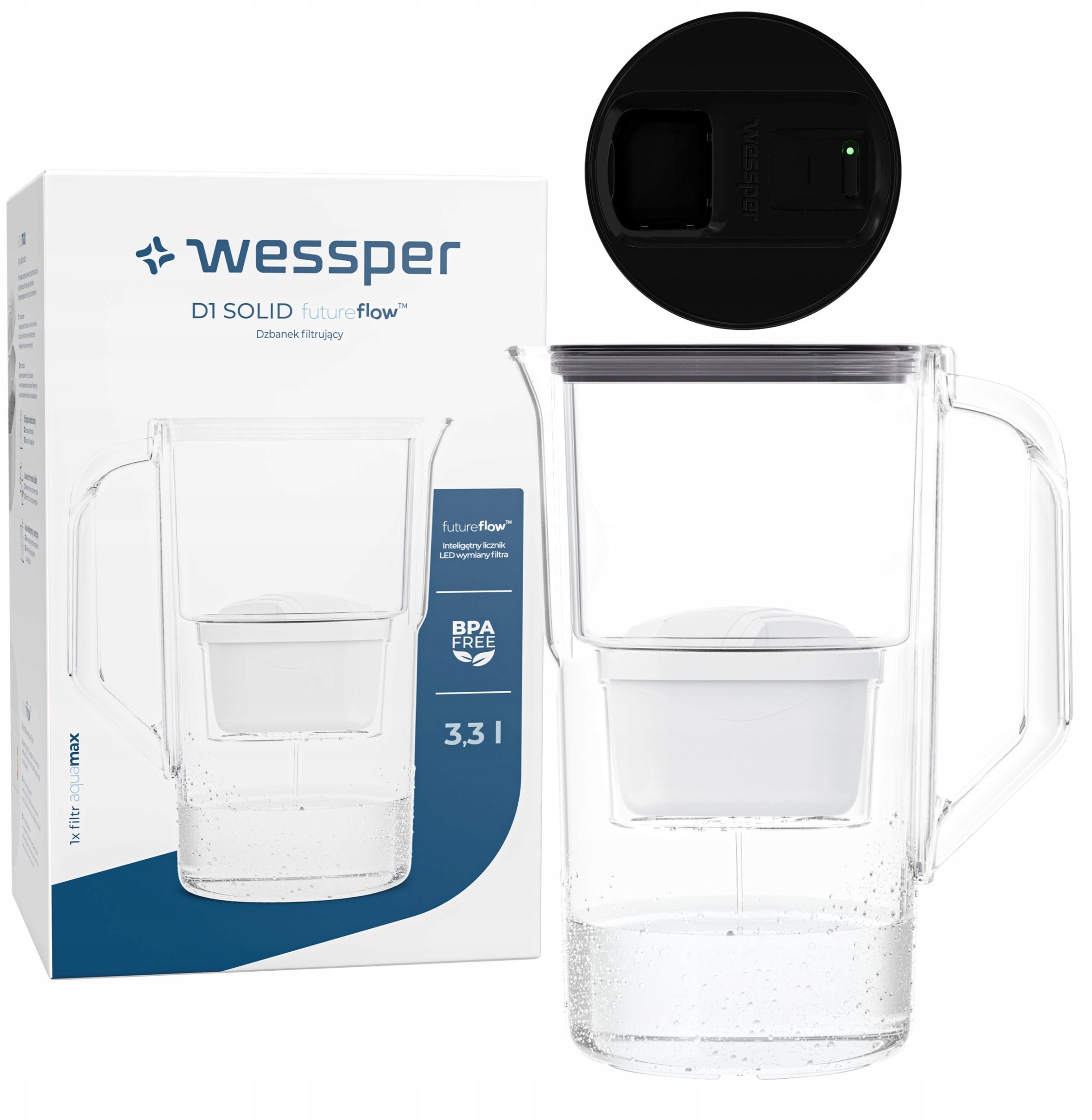 Dzbanek filtrujący Wessper Dzbanek D1 SOLID FutureFlow aquamax (WES203-FF-BK)
