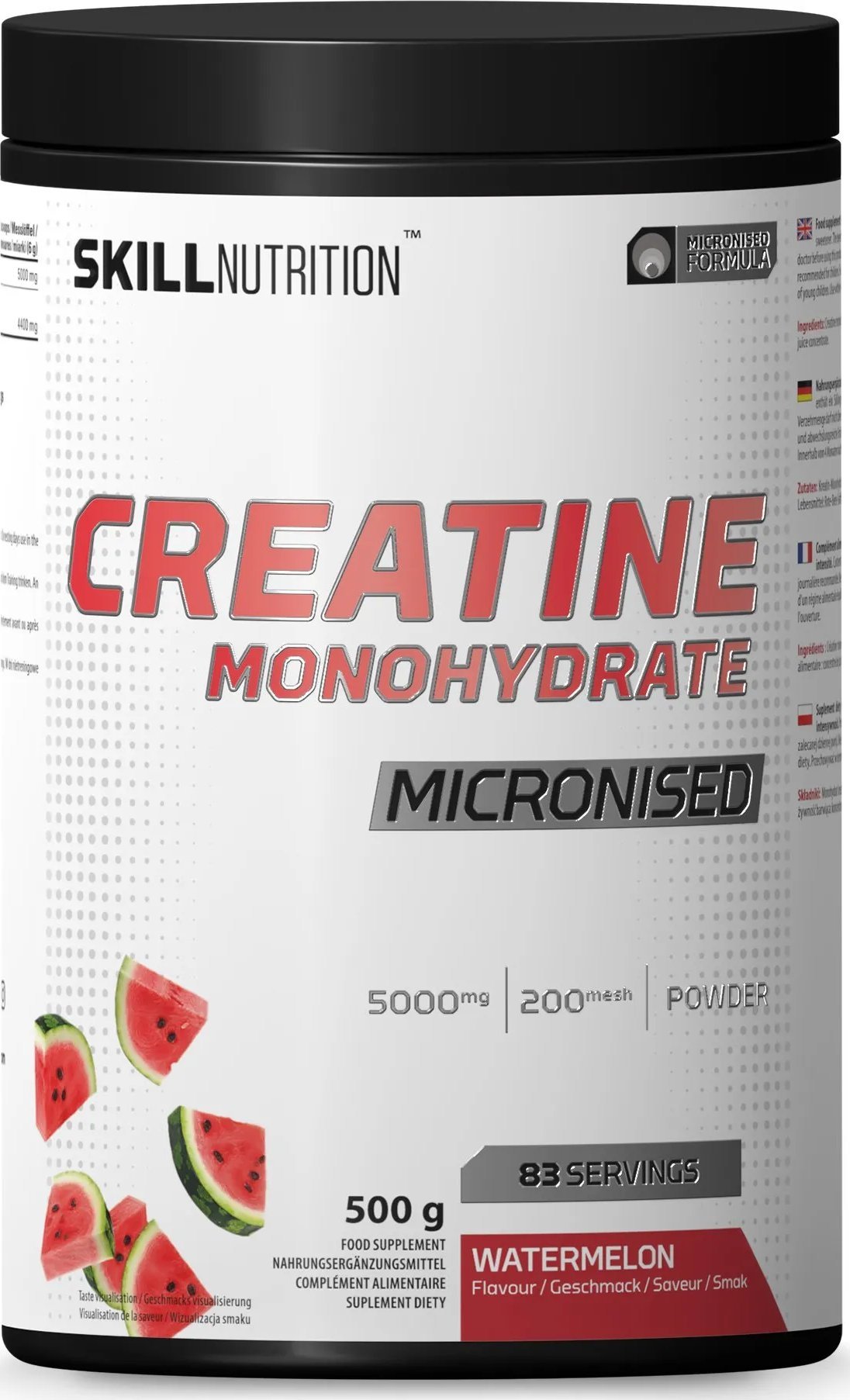Skill - Kreatyna, Mikronizowany Monohydrat, Arbuz, Proszek, 500g