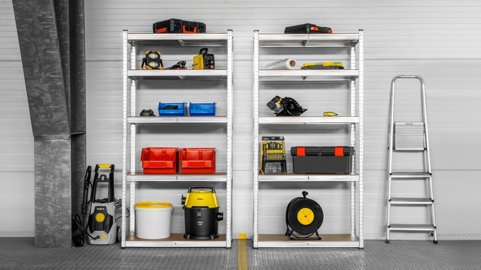 Rebel Regał metalowy magazynowy 180x90x40 srebrny Rebel