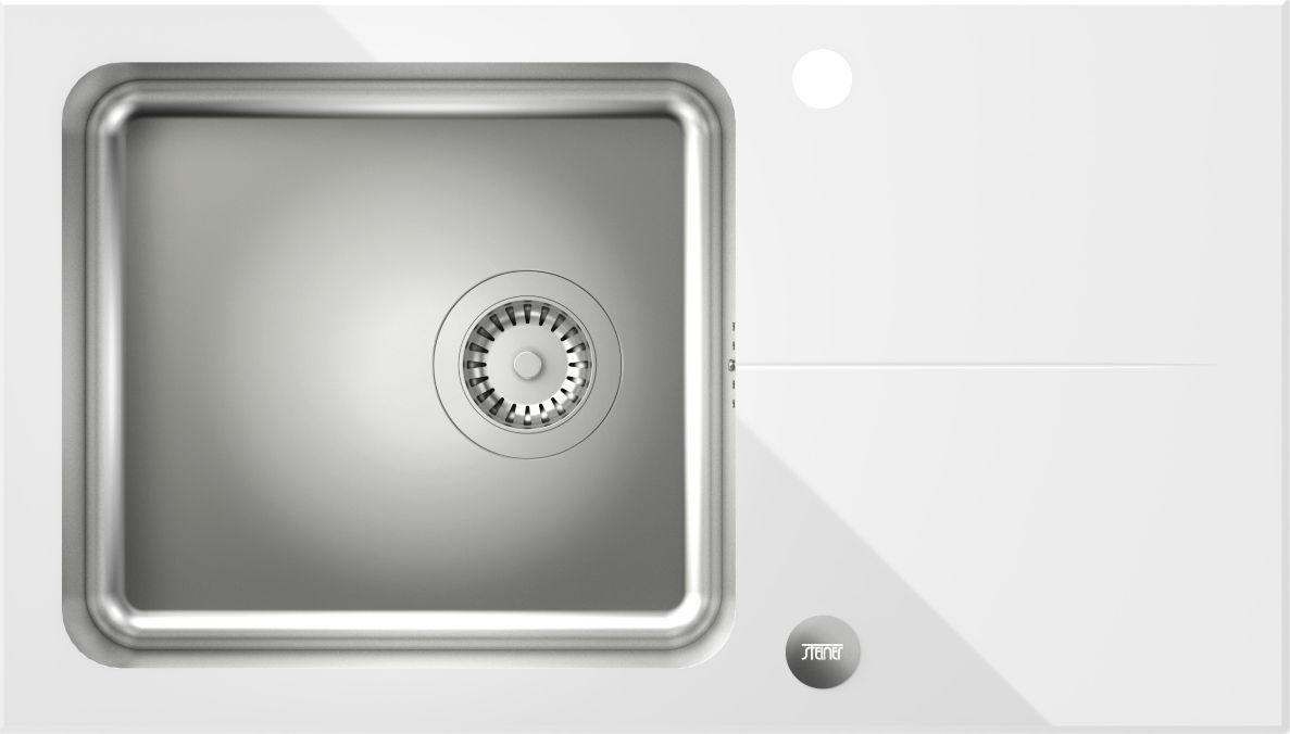 Zlewozmywak Steiner Hugh 111 komora stalowa z białym blatem szklanym