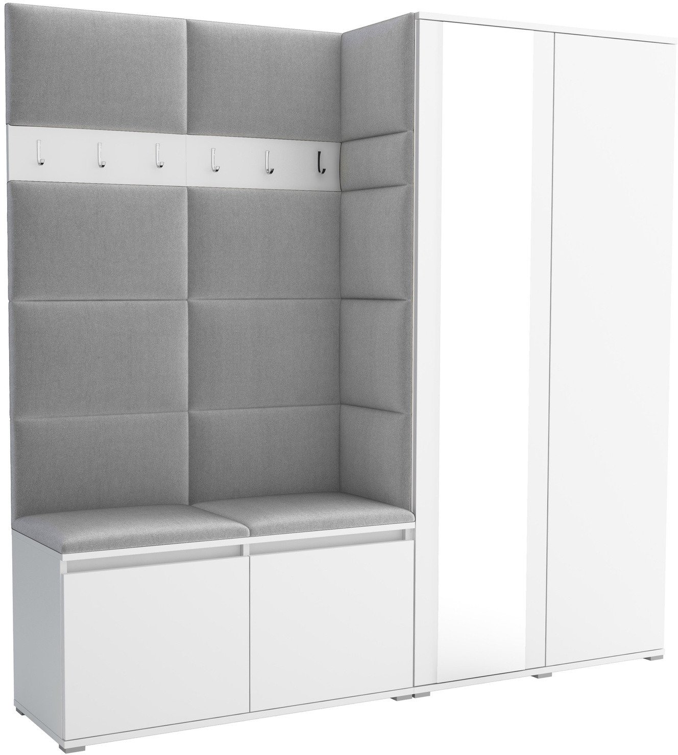 Tapicerowana garderoba Noris IV z lustrem - kolor biały + tkanina Trinity 32