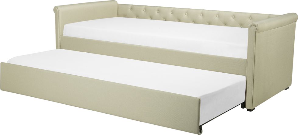 Beliani Łóżko wysuwane tapicerowane 80 x 200 cm beżowe LIBOURNE