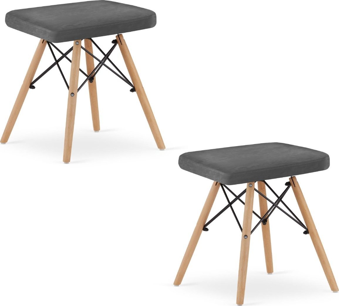 Leobert Taboret WERK - szary aksamit / nogi naturalne x 2