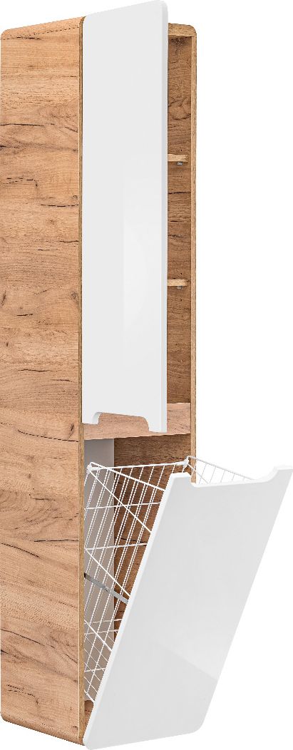 Comad Szafka łazienkowa ARUBA 35 cm biała/dąb słupek z koszem COMAD