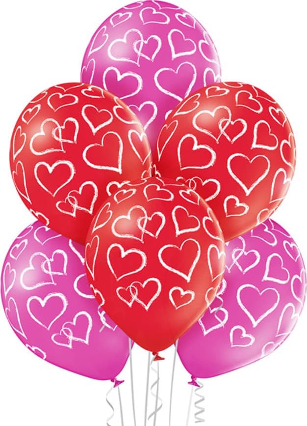 Belball Balony z nadrukiem Serduszka na walentynki - 12" - 6 szt. uniwersalny