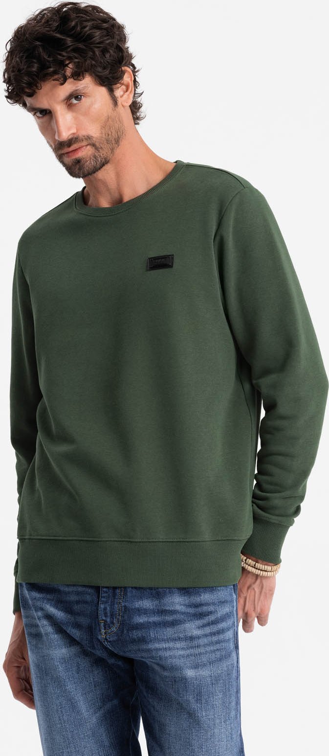 Ombre Nierozpinana dresowa bluza męska z metalowym pinem ciemnozielona V4 OM-SSNZ-0136 XXL