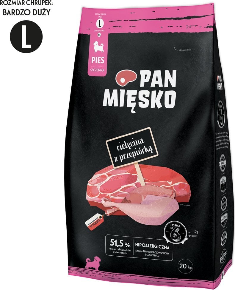 Pan Mięsko Karma sucha dla psa Cielęcina z przepiórką (szczeniak) chrupki L 20kg