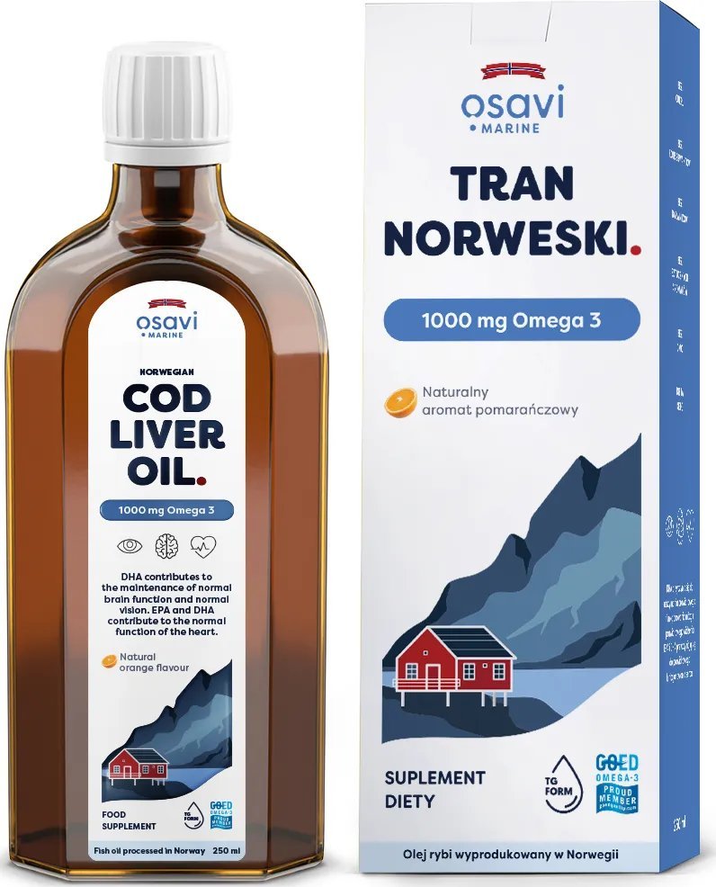 Osavi Osavi - Tran Norweski, 1000mg Omega 3, Pomarańcza, 250 ml