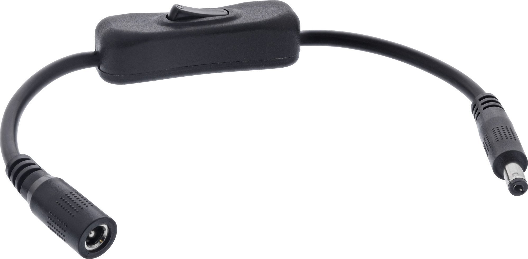 InLine® DC Kabel mit Schalter, DC ST/BU 5,5x2,1mm, AWG 18, schwarz, 0,20m